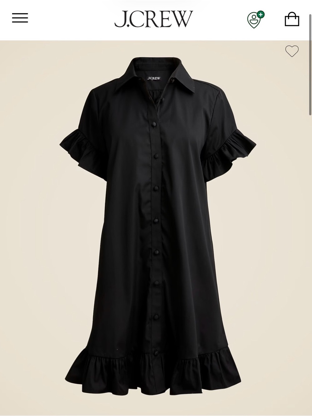 J.Crew Ruffle Hem Shirt Dress in Cotton Poplin Black Size XL NWT
